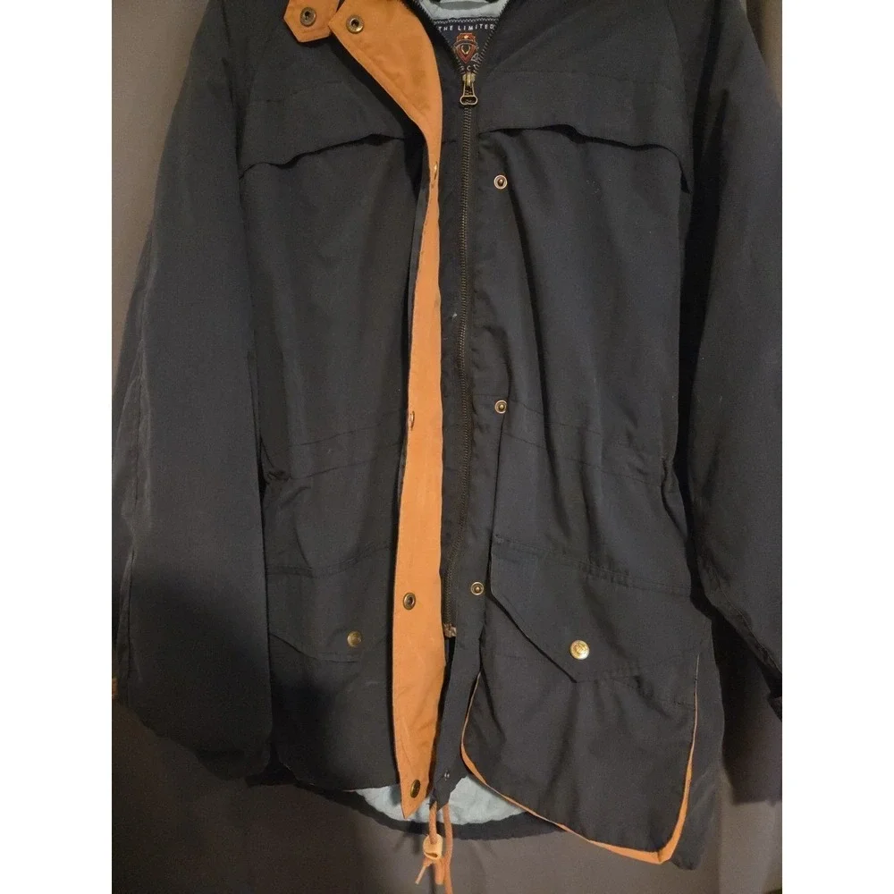 The Limited Men Navy Blue Hooded Parka Jacket Tan Trim Utility Field Coat Medium